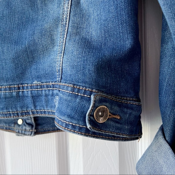 Dark Denim Jacket with Distressed Details Size Large - Picture 9 of 10